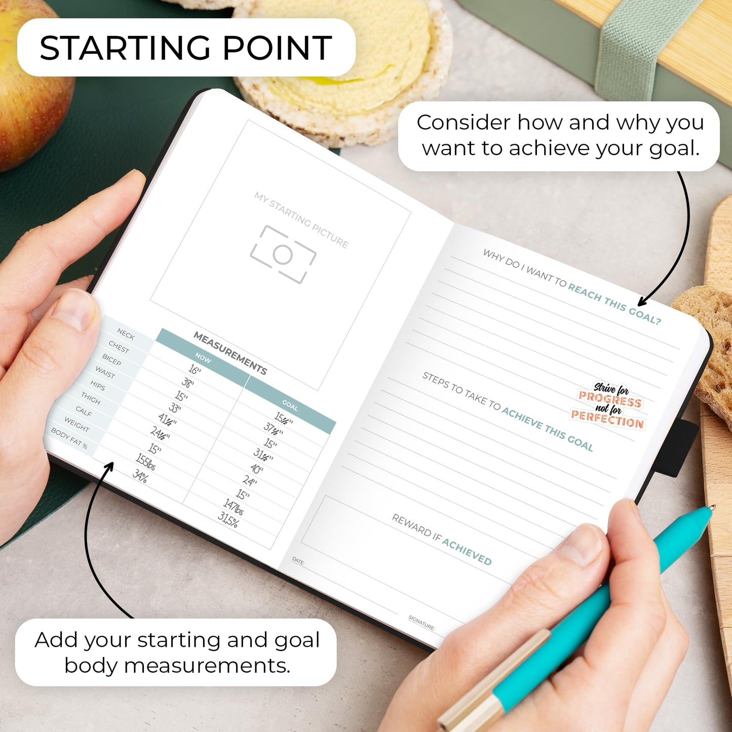 Clever Fox Food Journal Pocket - Daily Food Diary, Meal Planner to Track Calories & Nutrients, Weight Loss Tracker Notebook, 4x5.5” (Black)