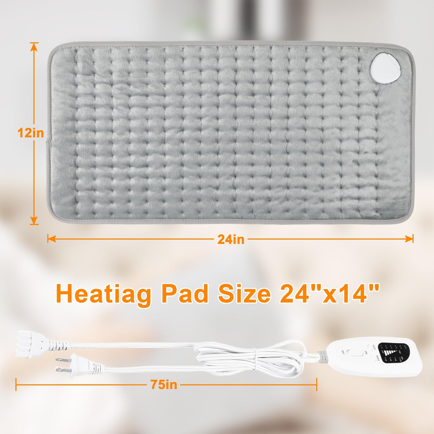 Heating Pad,Electric Heating Pads for Back,Neck,Abdomen,Mothers Day Gift,Moist Heating Pad for Shoulder,Knee,Arms and Legs,Dry/Moist Heat & Auto Shut Off,Birthday Gifts for Men(Light Gray, 24''×12'')