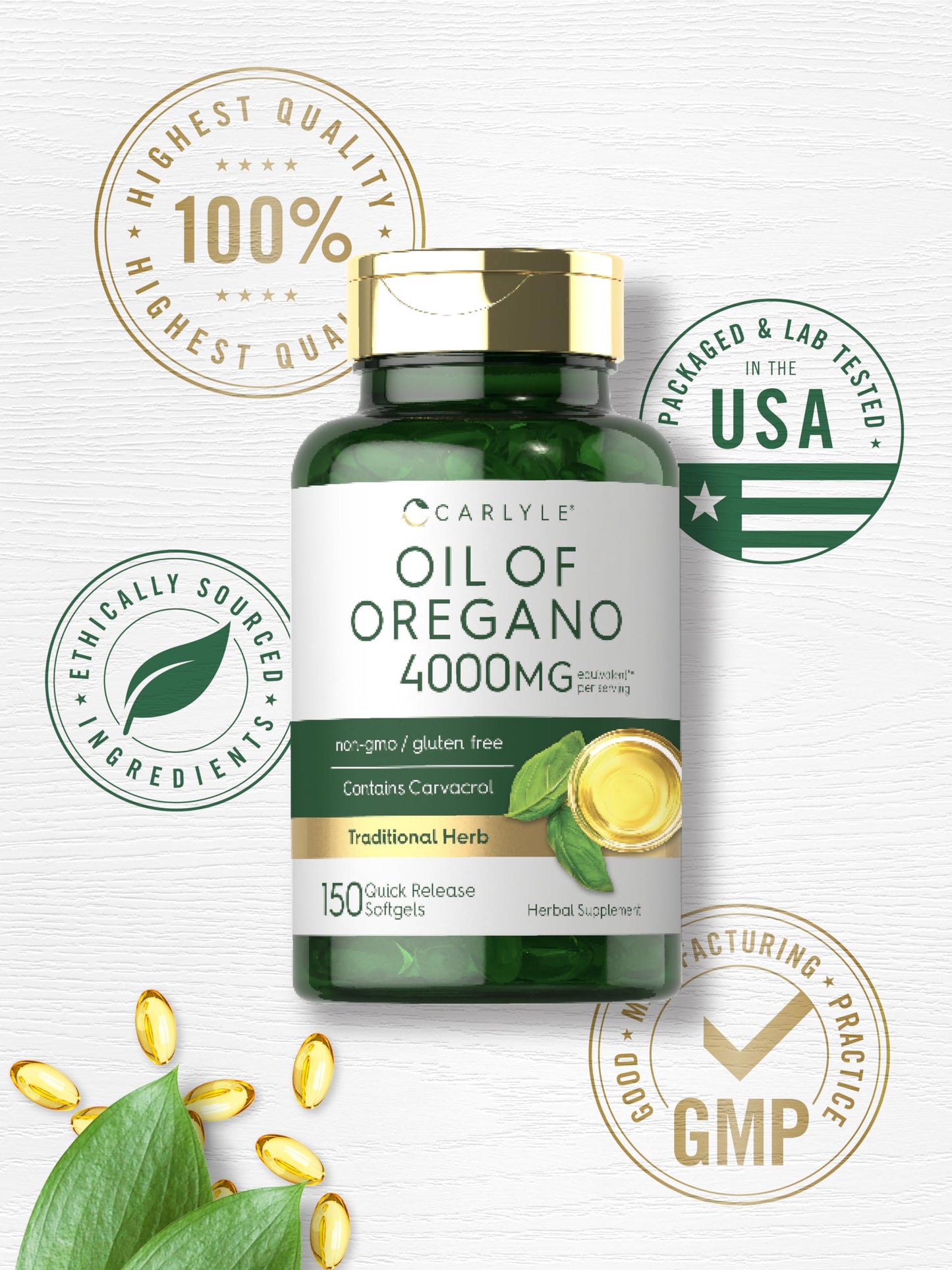 Carlyle Oregano Oil 4000mg Supplement | 150 Softgel Capsules | Contains Carvacrol | Non-GMO & Gluten Free Formula