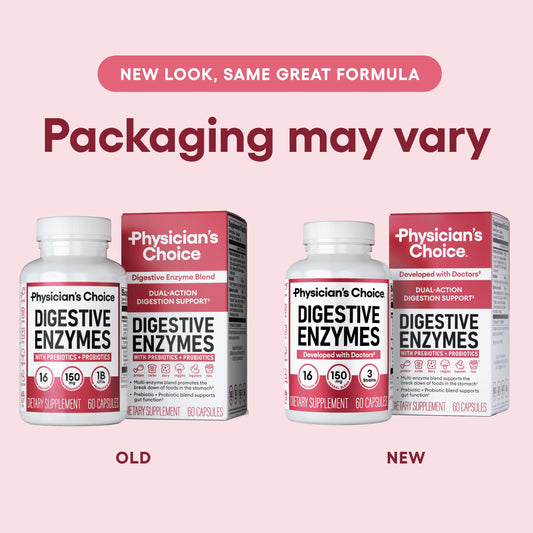 Physician's CHOICE Digestive Enzymes - Multi Enzymes, Organic Prebiotics & Probiotics for Digestive Health & Gut Health - Meal Time Discomfort Relief & Bloating - Dual Action Approach - 60 CT