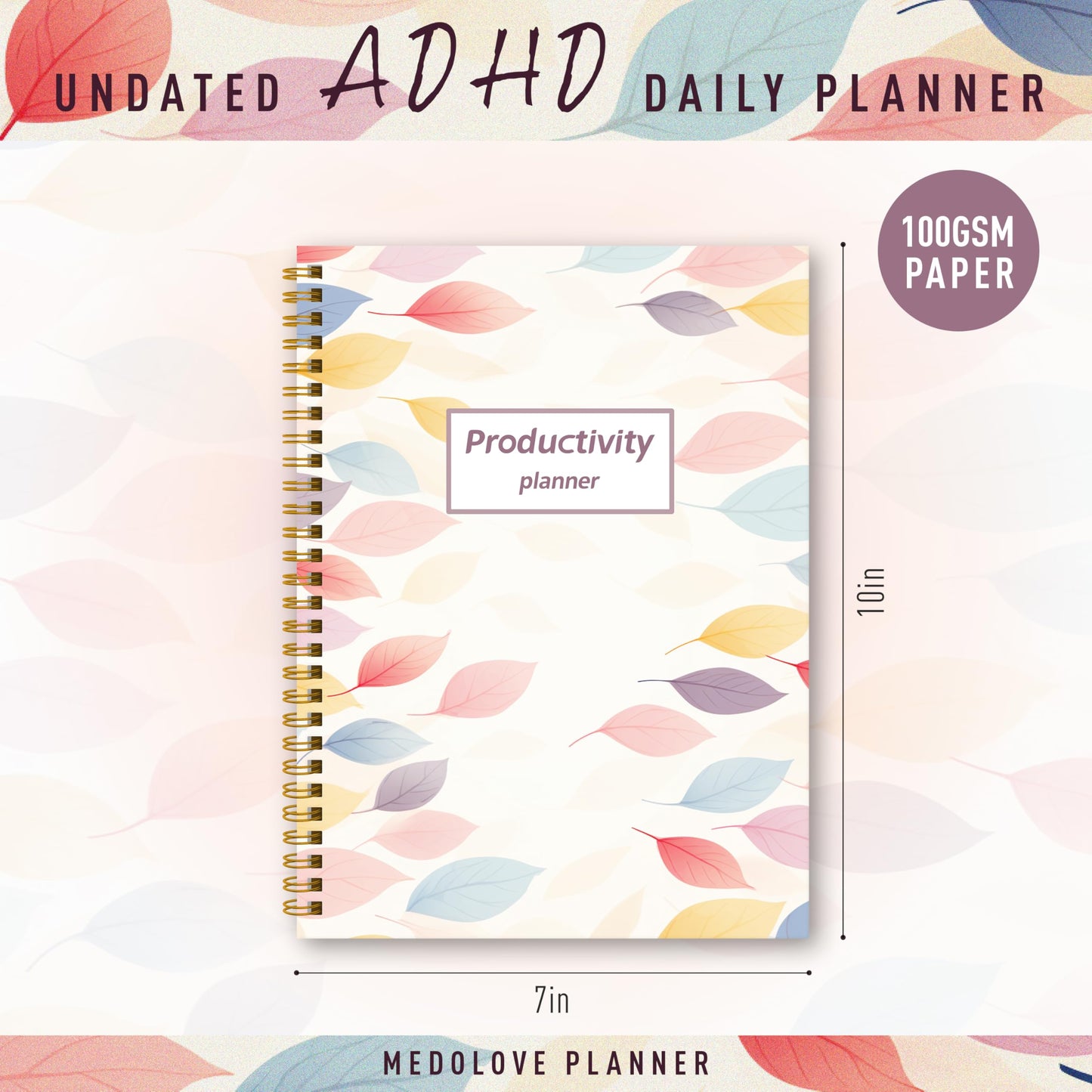 ADHD Daily Planner - Productivity Planner & Undated Task Management Organizer for Neurodivergent Adults, Focused Planners for Men & Women - B5 Colorful Leaves