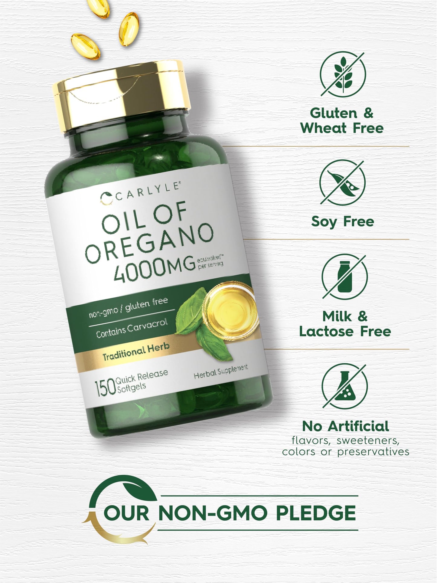 Carlyle Oregano Oil 4000mg Supplement | 150 Softgel Capsules | Contains Carvacrol | Non-GMO & Gluten Free Formula