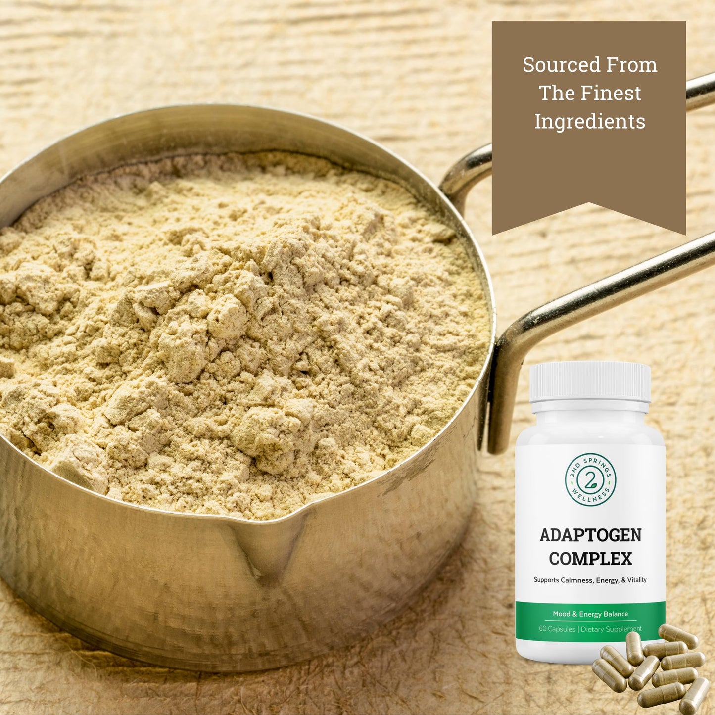 2nd Springs Adaptogen Complex Calmness, Energy and Vitality Booster - Ashwagandha, Schisandra, Astragalus, Ginseng, Rhodiola, and More - Promotes Balance, Focus, and Overall Well-Being - 60 Ct