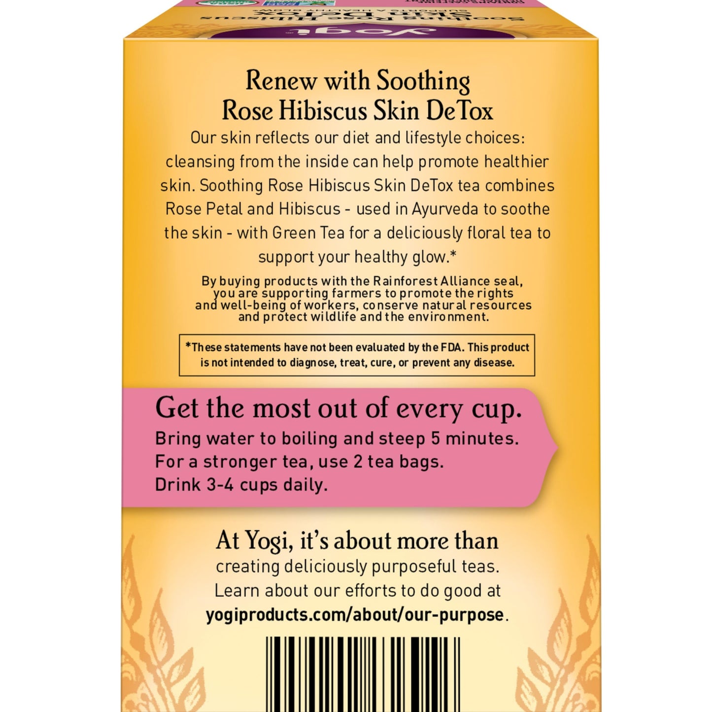 Yogi Tea Soothing Rose Hibiscus Skin DeTox Tea - 16 Tea Bags per Pack (4 Packs) - Organic DeTox Tea to Support Skin Health - Includes Green Tea Leaf, Rose Petal, Honeybush Leaf, Hibiscus & More