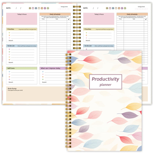ADHD Daily Planner - Productivity Planner & Undated Task Management Organizer for Neurodivergent Adults, Focused Planners for Men & Women - B5 Colorful Leaves