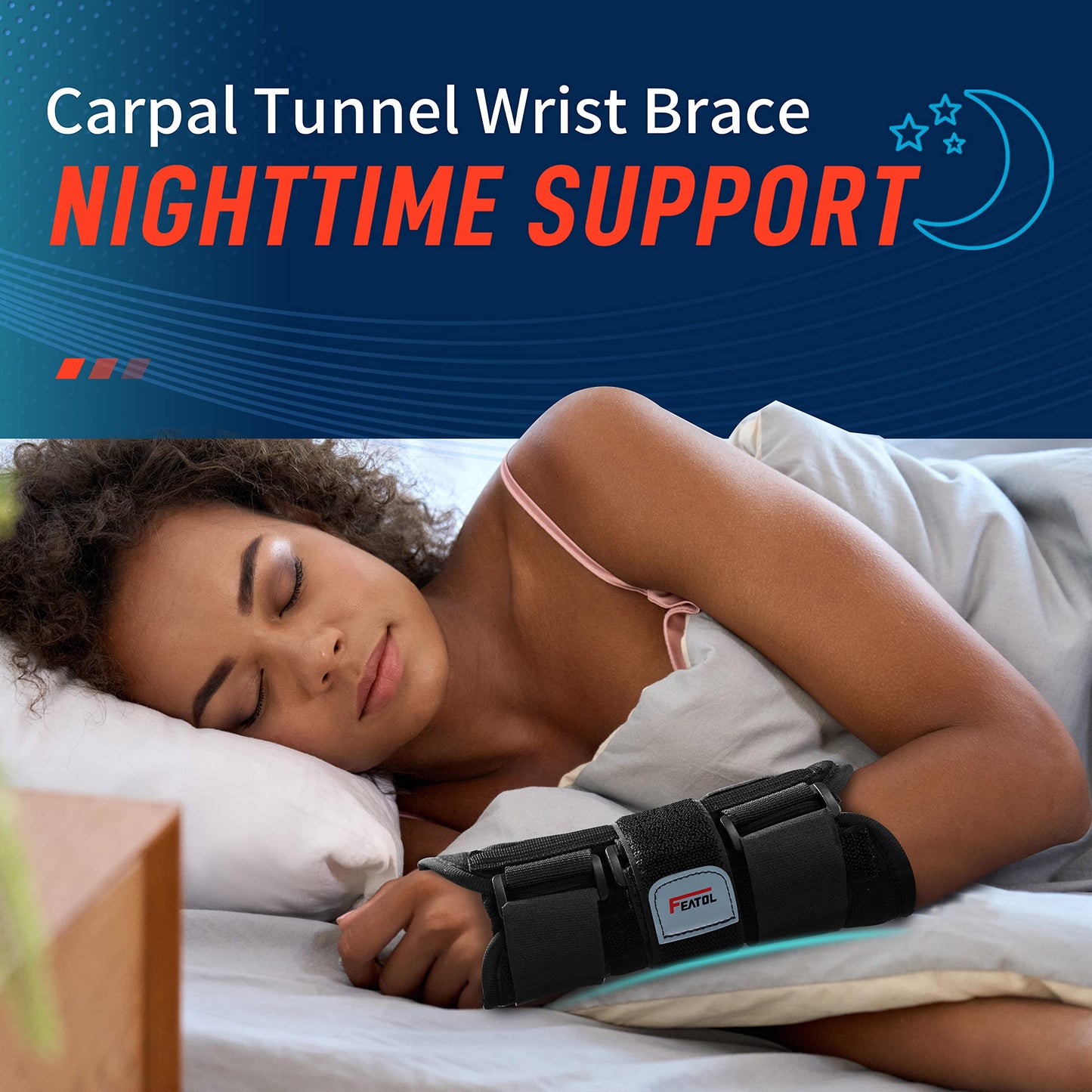 FEATOL Wrist Brace for Carpal Tunnel, Adjustable Night Wrist Support Brace with Splints Right Hand, Small/Medium, Hand Support for Arthritis, Tendonitis, Sprain, Injuries
