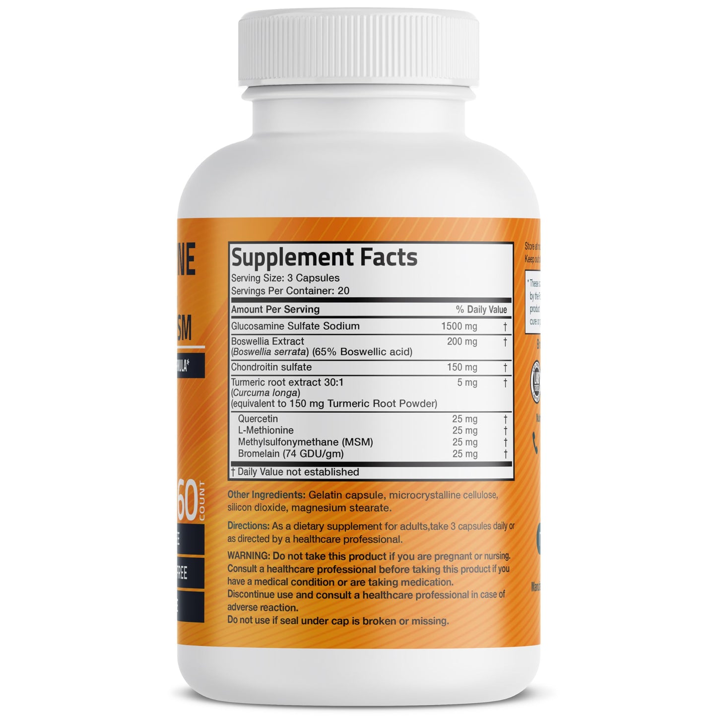 Bronson Glucosamine Chondroitin Turmeric & MSM Advanced Joint & Cartilage Formula, Supports Healthy Joints, Mobility & Cartilage - Non-GMO, 60 Capsules