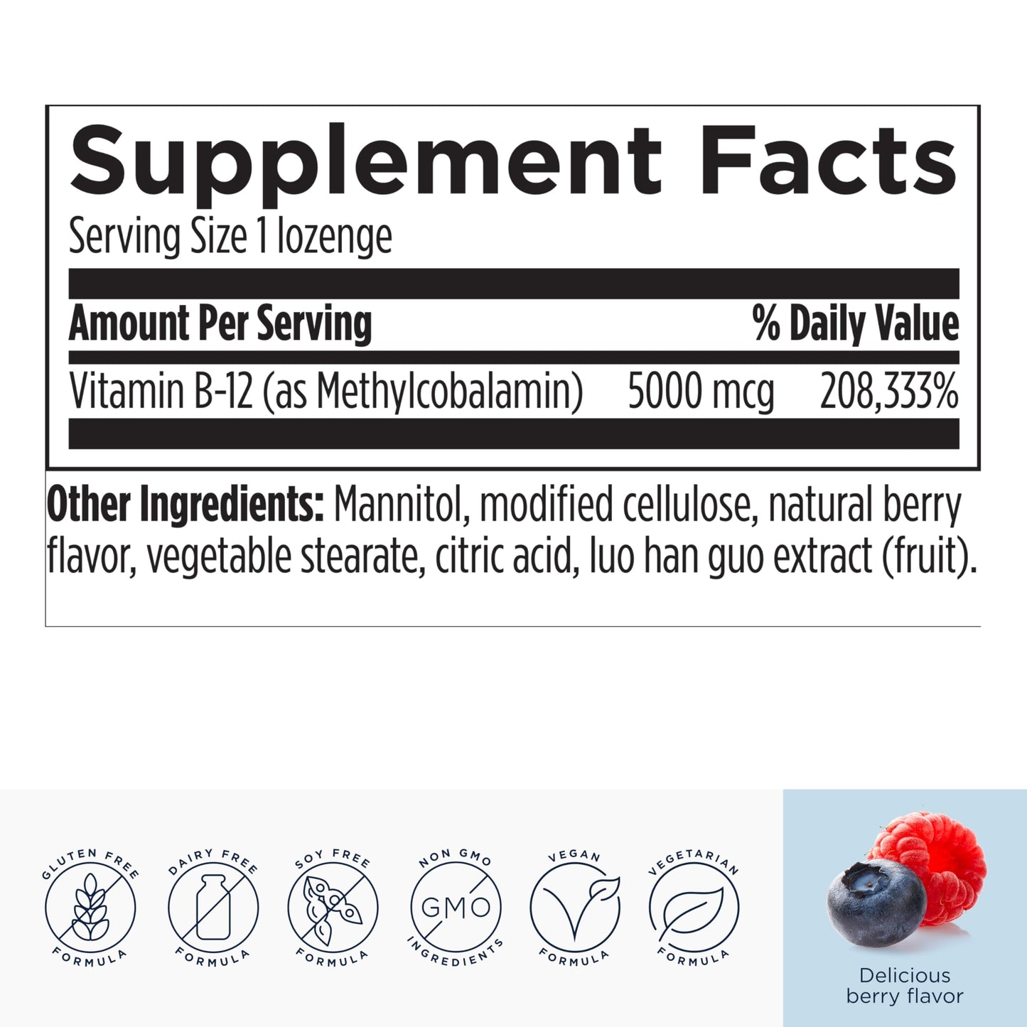 Designs for Health Vitamin B12 Lozenges - B12 Vitamins 5000 mcg Methylcobalamin - Vitamin B12 Supplements - Vegan + Non GMO, Natural Berry Flavor (60 Quick Dissolve Lozenges)