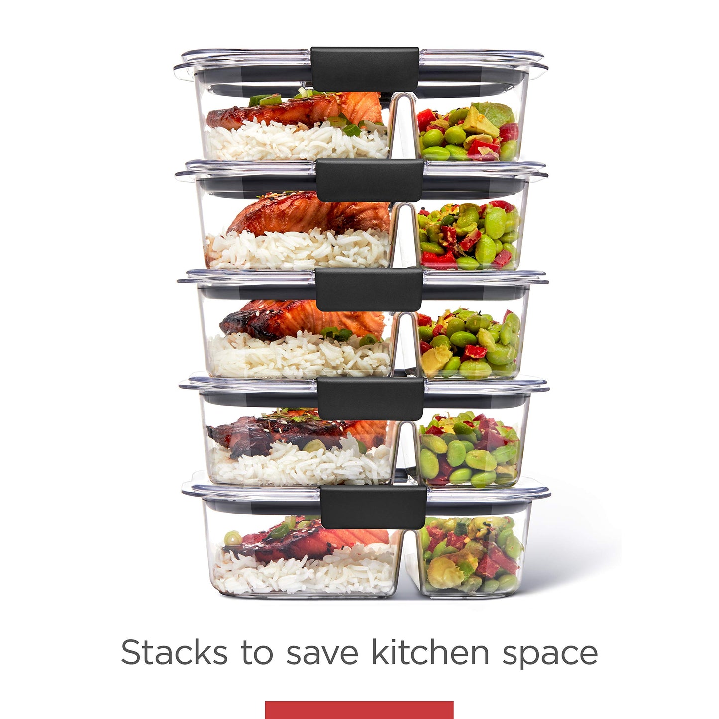 Rubbermaid Brilliance Meal Prep Containers, 2-Compartment Food Storage Containers, 2.85 Cup, 5-Pack, BPA-Free, Clear/Grey
