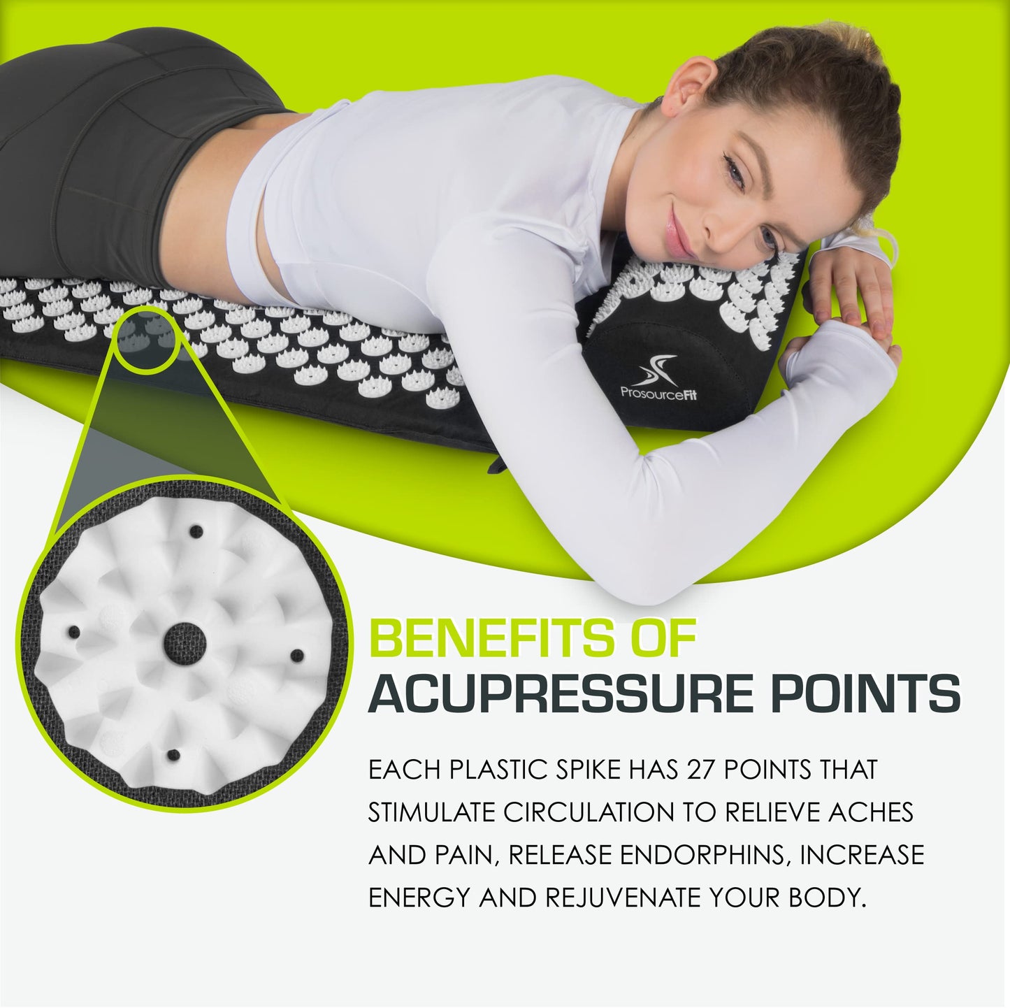 ProsourceFit Acupressure Mat and Pillow Set for Back/Neck Pain Relief and Muscle Relaxation, Black