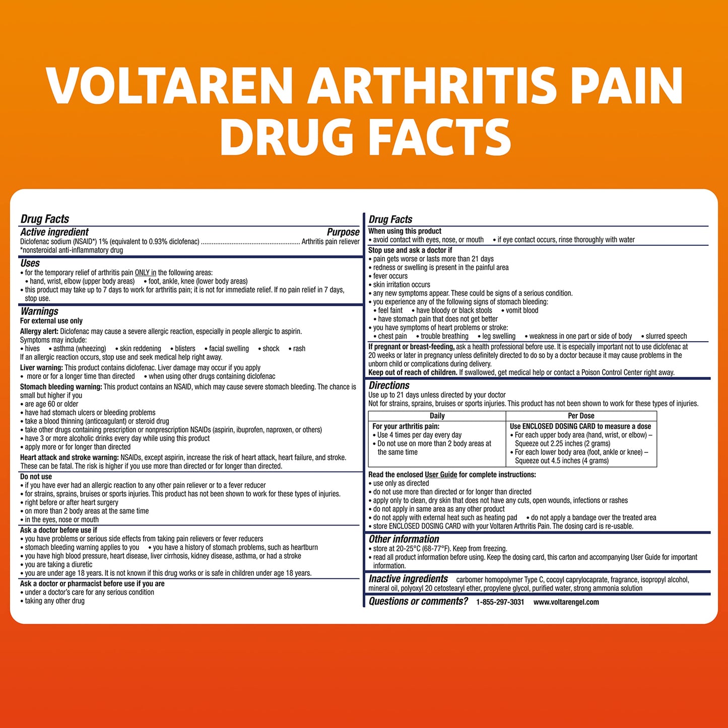 Voltaren Arthritis Pain Gel for Powerful Topical Arthritis Pain Relief with Diclofenac - NEW Easy Open Cap - 100 g x 2