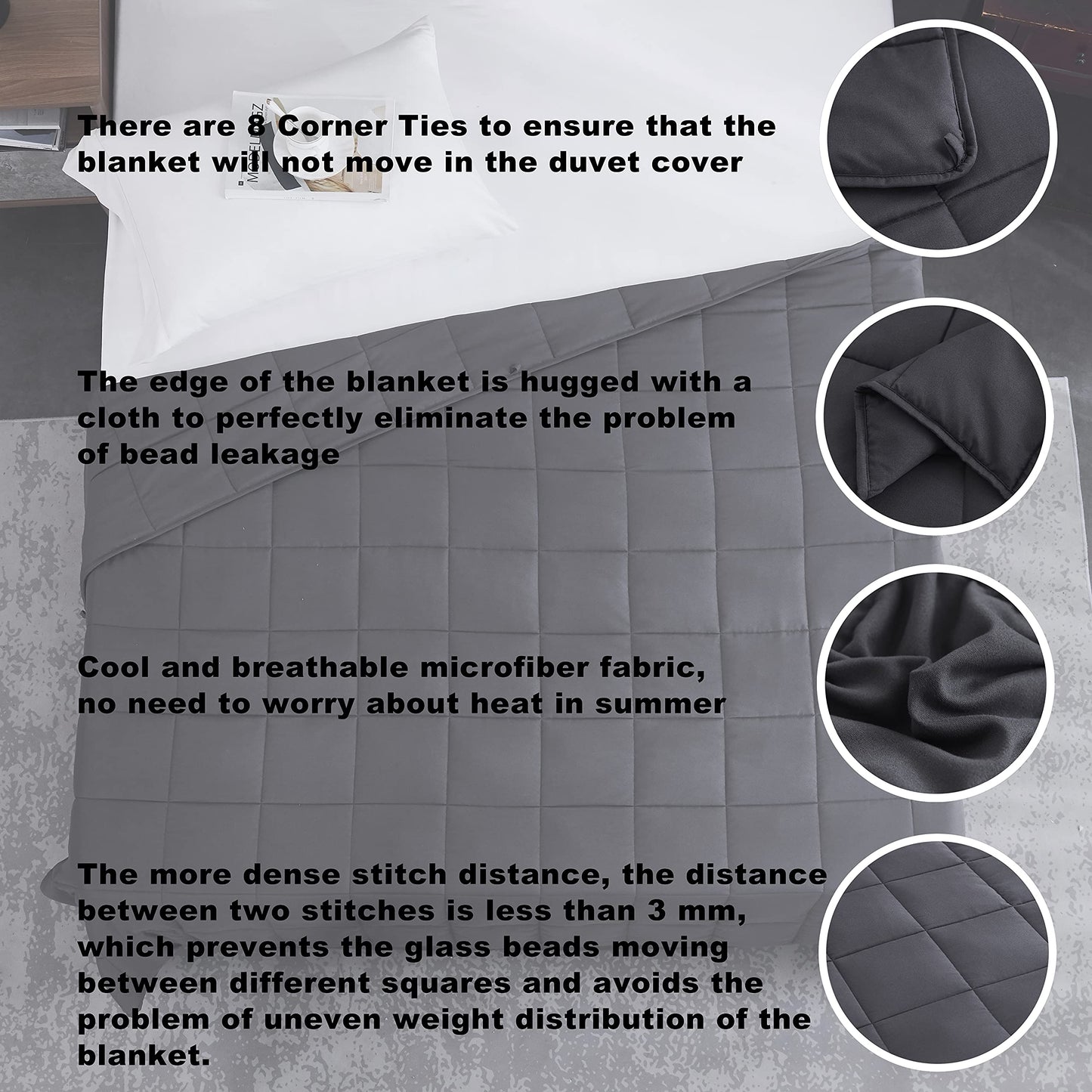 L'AGRATY Weighted Blanket for Adults- Dark Grey, 48"x72", 15lbs, Twin Full Size Heavy Throw Blanket, Cooling, Breathable, Microfiber with Glass Beads, Big, Washable, All-Season